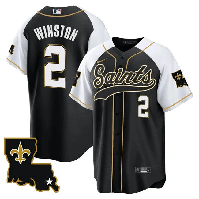 Baseball Jersey For Fan Merchandise-Men's New Orleans Saints #2 Jameis Winston Black/White 1987 Legacy Cool Base Stitched Baseball Jersey