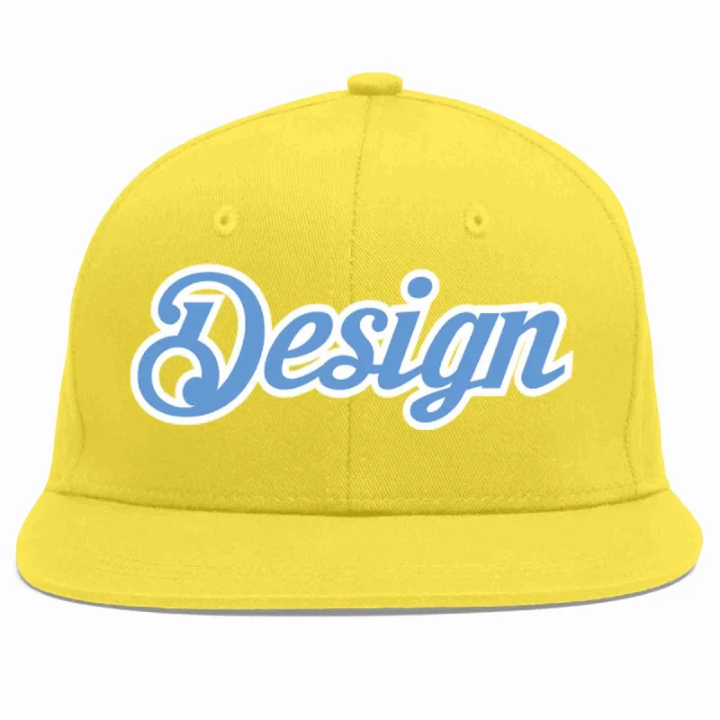 Baseball Cap For Fundraising Apparel-Custom Light Gold Light Blue-White Flat Eaves Sport Baseball Cap Design for Men/Women/Youth