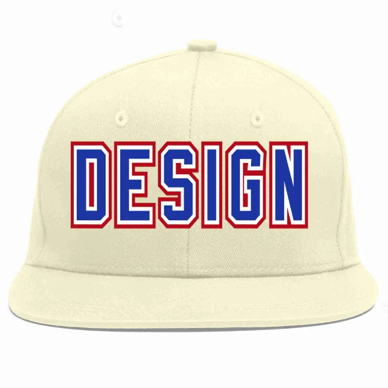 Baseball Cap For Supporters And Fans-Custom Cream Royal-White Flat Eaves Sport Baseball Cap Design for Men/Women/Youth