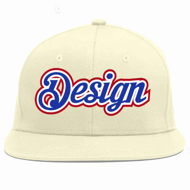 Baseball Cap For Team Spirit-Custom Cream Royal-White Flat Eaves Sport Baseball Cap Design for Men/Women/Youth