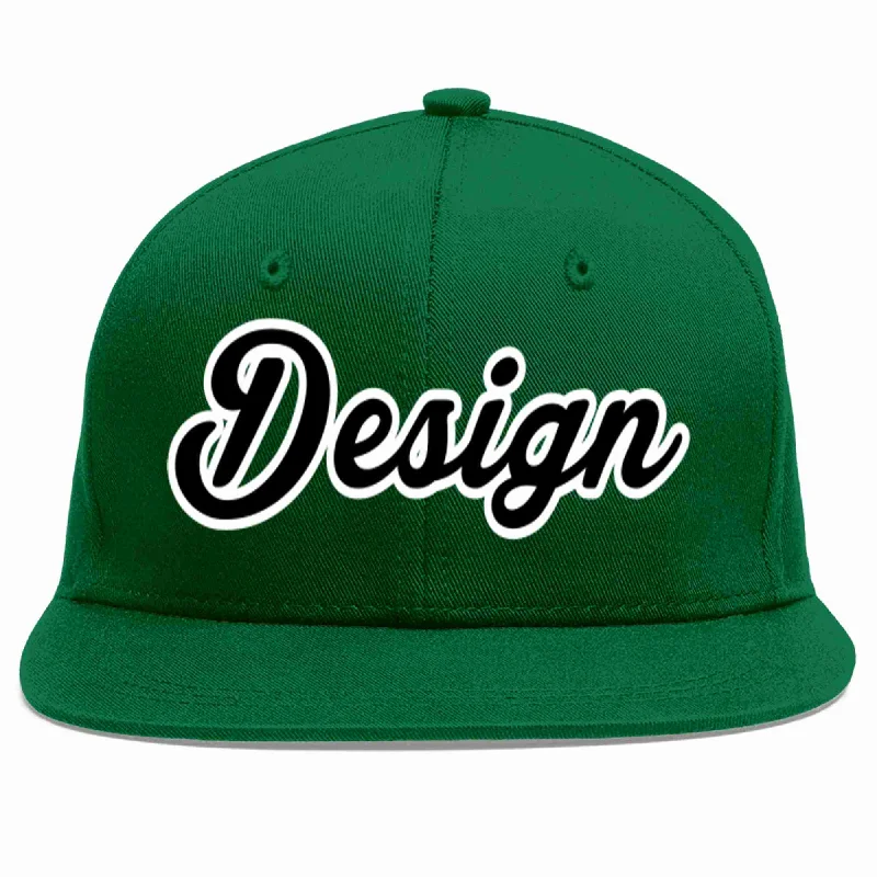 Baseball Cap For Personalized Sizing-Custom Green Black-White Flat Eaves Sport Baseball Cap Design for Men/Women/Youth