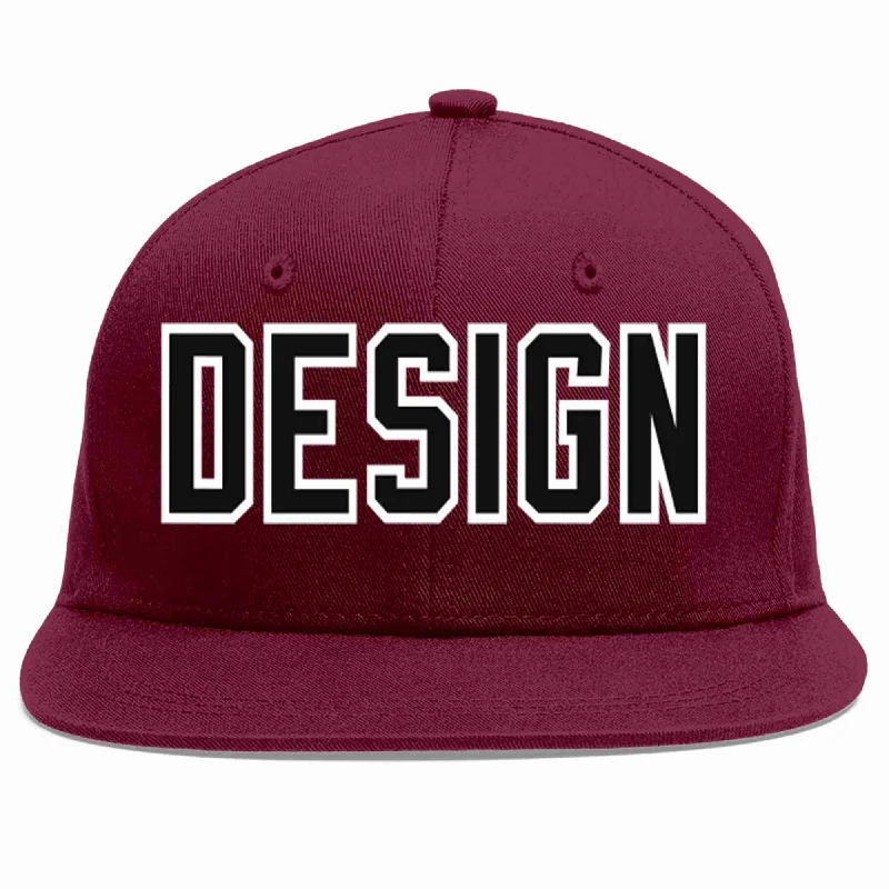 Baseball Cap For Professional Teams-Custom Crimson Black-White Flat Eaves Sport Baseball Cap Design for Men/Women/Youth