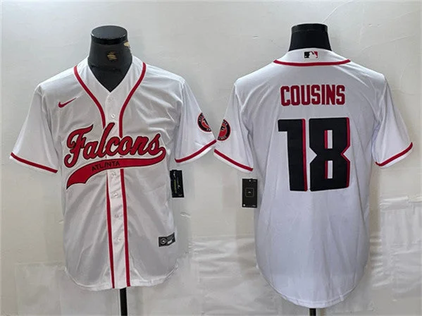 Baseball Jersey For School Tournament Teams-Men's Atlanta Falcons #18 Kirk Cousins White With Patch Cool Base Baseball Stitched Jersey