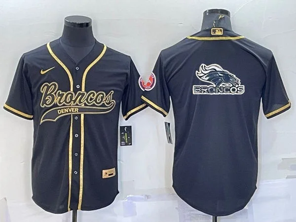 Baseball Jersey For Alumni Events-Men's Denver Broncos Black Gold Team Big Logo With Patch Cool Base Stitched Baseball Jersey