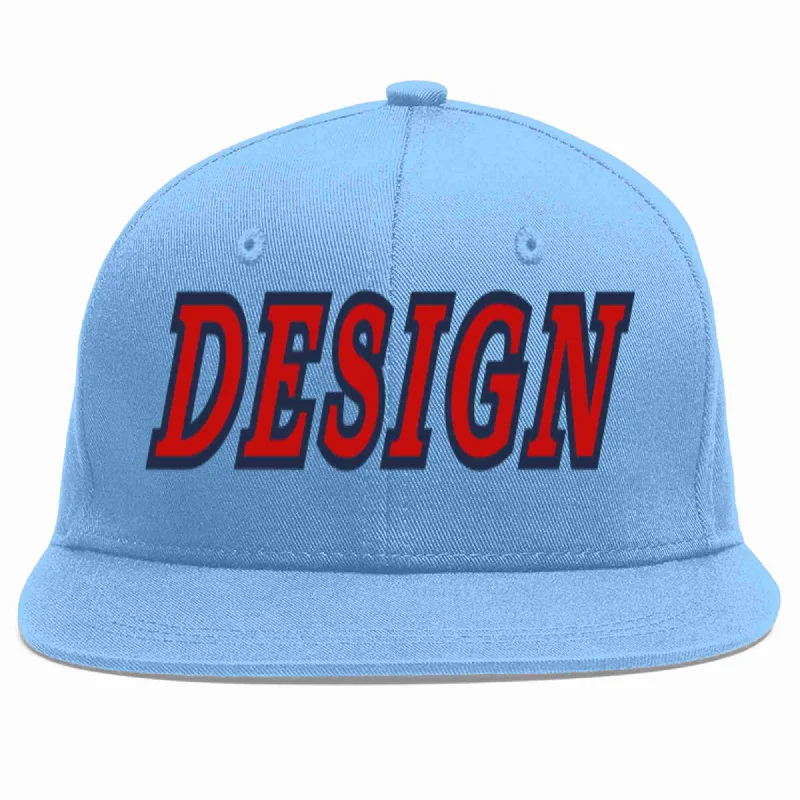 Baseball Cap For Fundraising Events-Custom Light Blue Red-Navy Flat Eaves Sport Baseball Cap Design for Men/Women/Youth