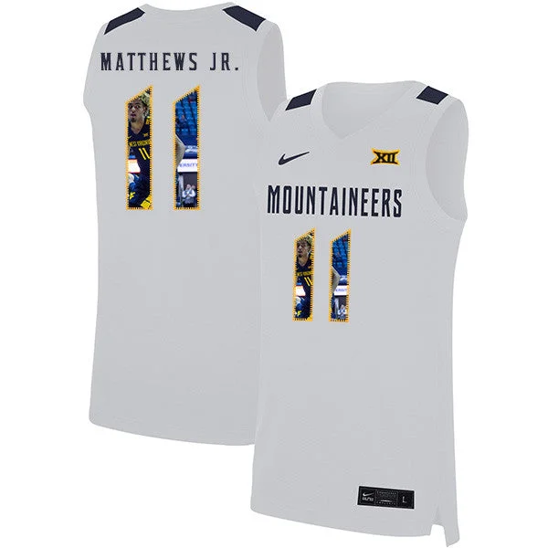 Basketball Jersey For Basketball Gifts And Memorabilia-West Virginia Mountaineers 11 Emmitt Matthews Jr. White Fashion Basketball College Basketball Jersey.jpeg