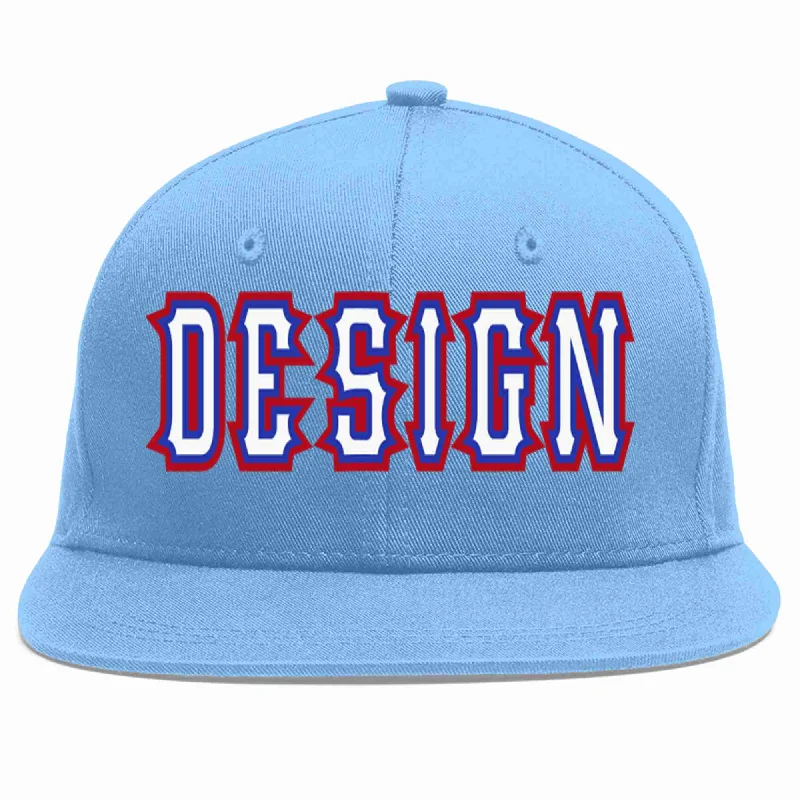 Baseball Cap For Premium Customization-Custom Light Blue White-Royal Flat Eaves Sport Baseball Cap Design for Men/Women/Youth