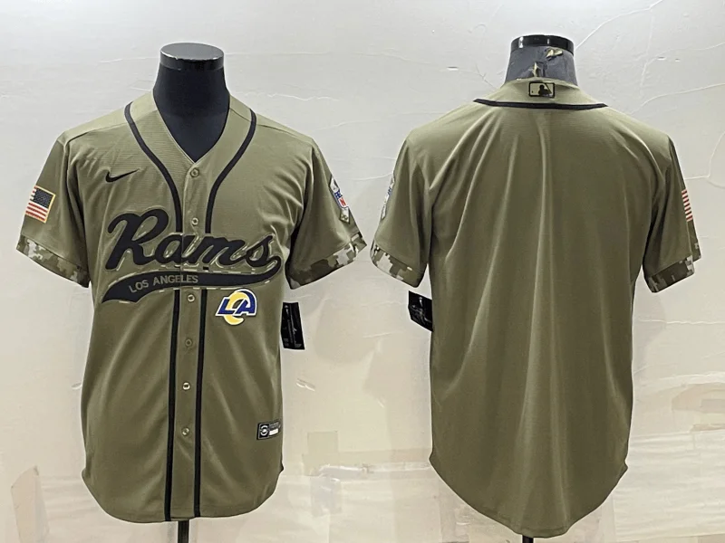 Baseball Jersey For Personalized School Gear-Men's Los Angeles Rams Blank Olive Salute to Service Cool Base Stitched Baseball Jersey