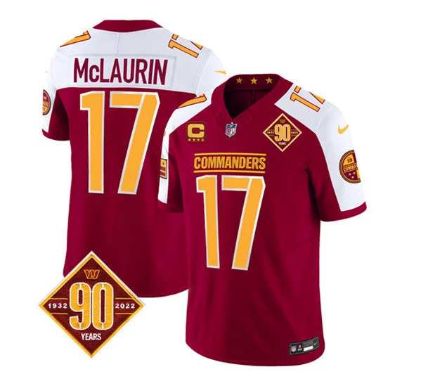 Football Jersey For Official Tournament Merchandise-Men's Washington Commanders #17 Terry McLaurin Burgundy/White 2023 F.U.S.E. With 4-Star C Patch 90th Anniversary Vapor Limited Football Stitched Jersey