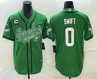 Baseball Jersey With Custom Logo Design-Men's Philadelphia Eagles #0 DAndre Swift Green C Patch Cool Base Stitched Baseball Jersey