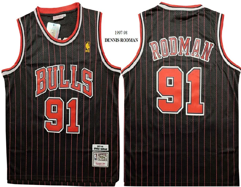 Basketball Jersey For Fan Group Orders-Bulls 91 Dennis Rodman Black 1997-98 Hardwood Classics Basketball Jersey