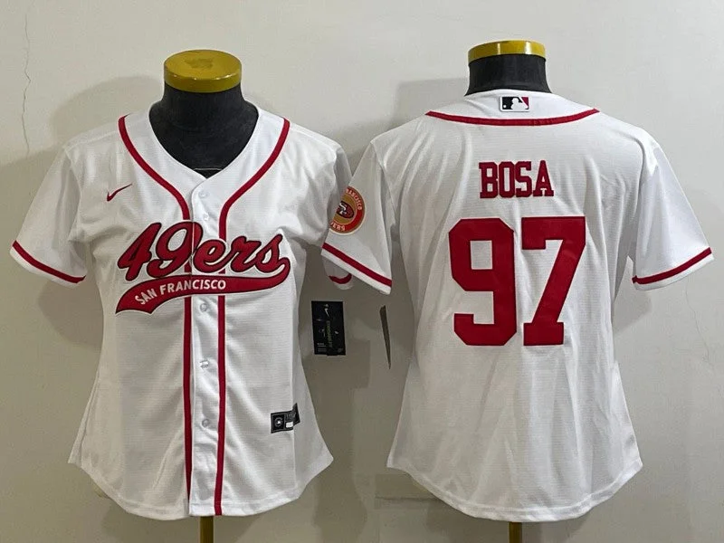 Baseball Jersey For High-Quality Customization-Women's San Francisco 49ers #97 Nick Bosa White With Patch Cool Base Stitched Baseball Jersey(Run Small)