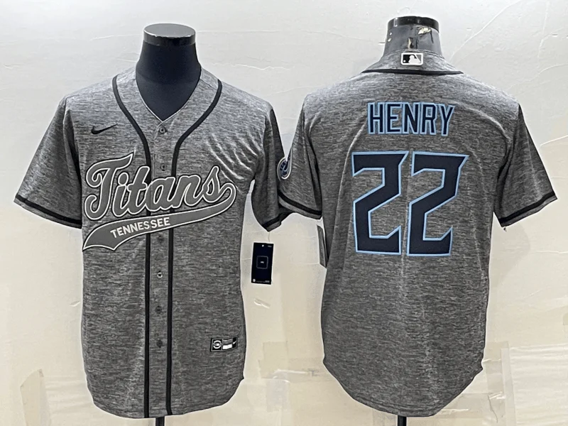 Baseball Jersey For Custom Print Orders-Men's Tennessee Titans #22 Derrick Henry Grey Gridiron With Patch Cool Base Stitched Baseball Jersey