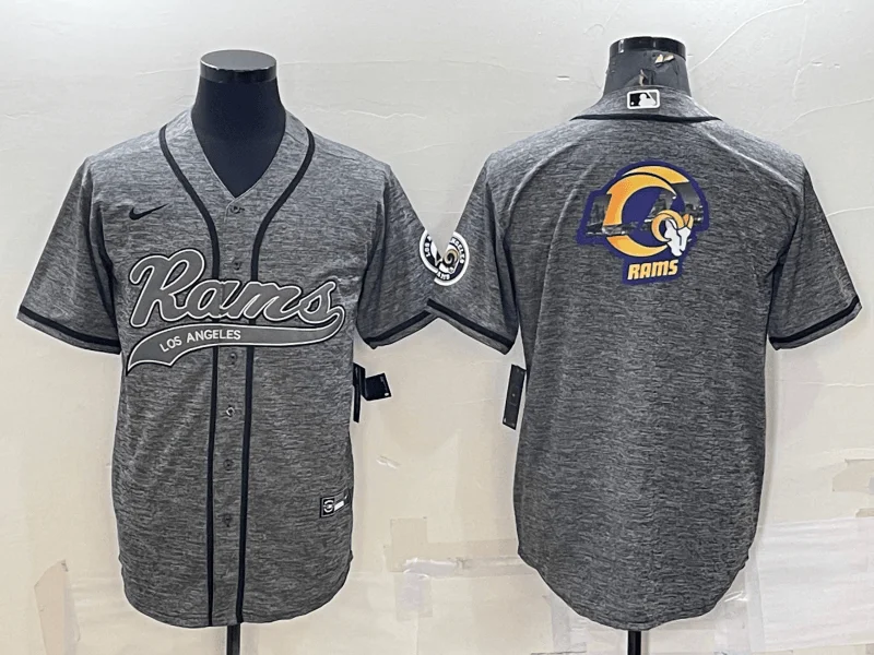 Baseball Jersey For Team Spirit-Men's Los Angeles Rams Grey Gridiron Team Big Logo Cool Base Stitched Baseball Jersey