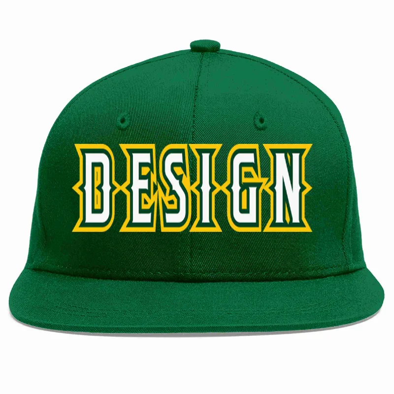 Baseball Cap For Special Merchandise-Custom Green White-Kelly Green Flat Eaves Sport Baseball Cap Design for Men/Women/Youth