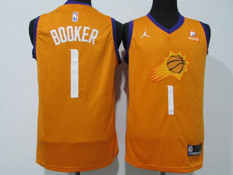 Basketball Jersey For Player Team Orders-Suns 1 Devin Booker Orange 2020-21 City Edition Swingman Basketball Jersey