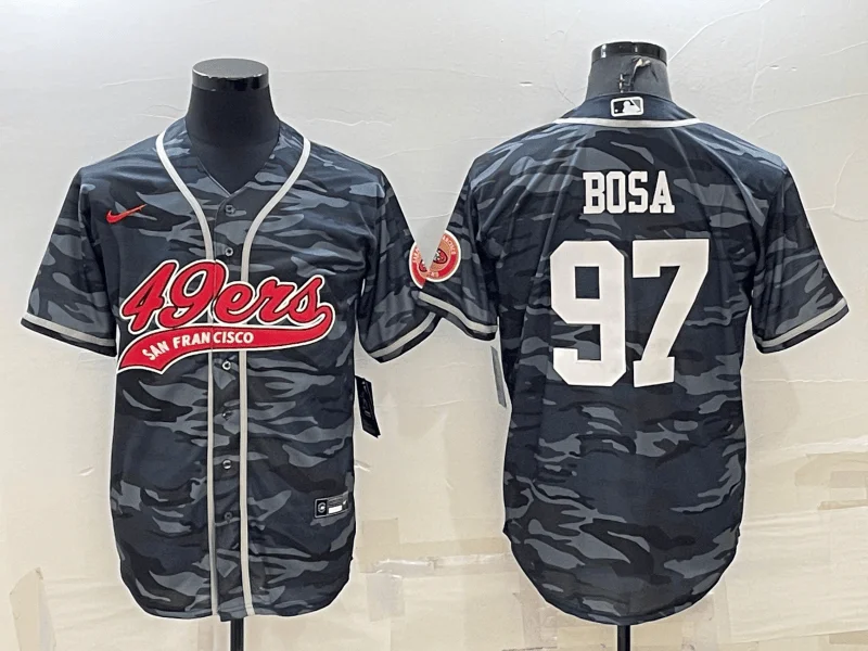 Baseball Jersey For Group Customization-Men's San Francisco 49ers #97 Bosa White Name Grey Camo With Patch Cool Base Stitched Baseball Jersey