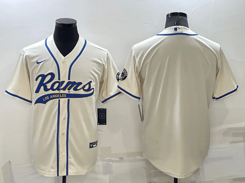 Baseball Jersey For Fan Apparel With Logos-Men's Los Angeles Rams Blank Cream Stitched Cool Base Baseball Jersey