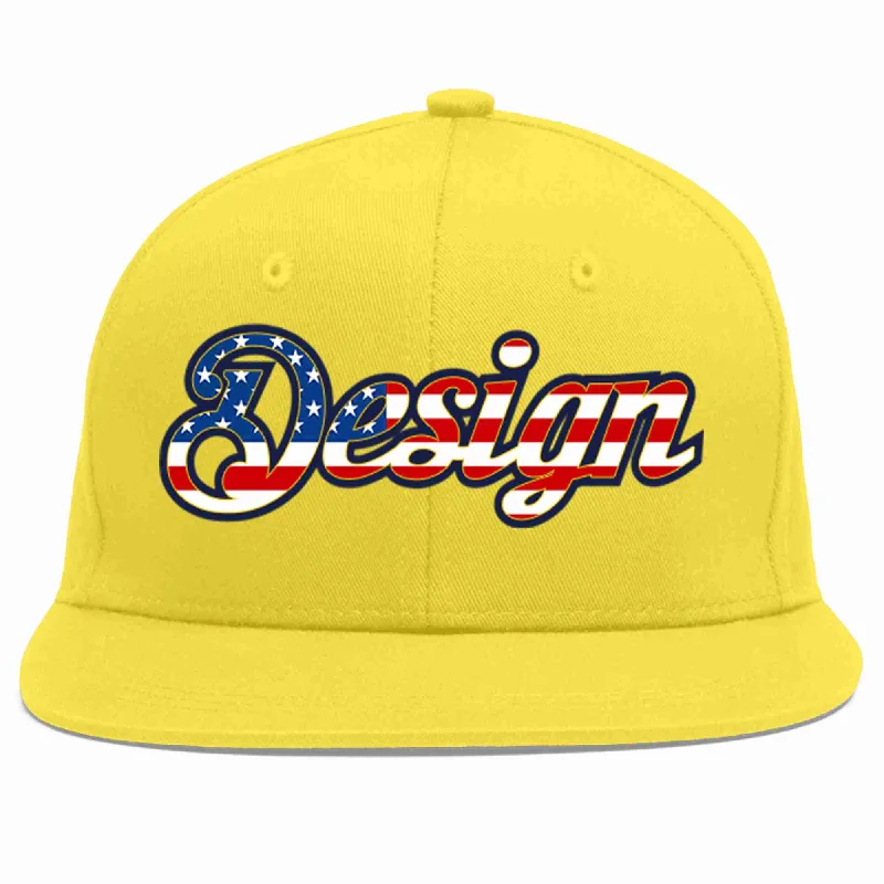 Baseball Cap For Team Recognition-Custom Light Gold Vintage USA Flag-Gold Flat Eaves Sport Baseball Cap Design for Men/Women/Youth