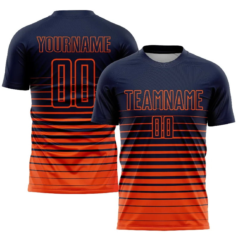 Football Jersey For Adult Leagues-Custom Navy Orange Pinstripe Fade Fashion Sublimation Soccer Uniform Jersey