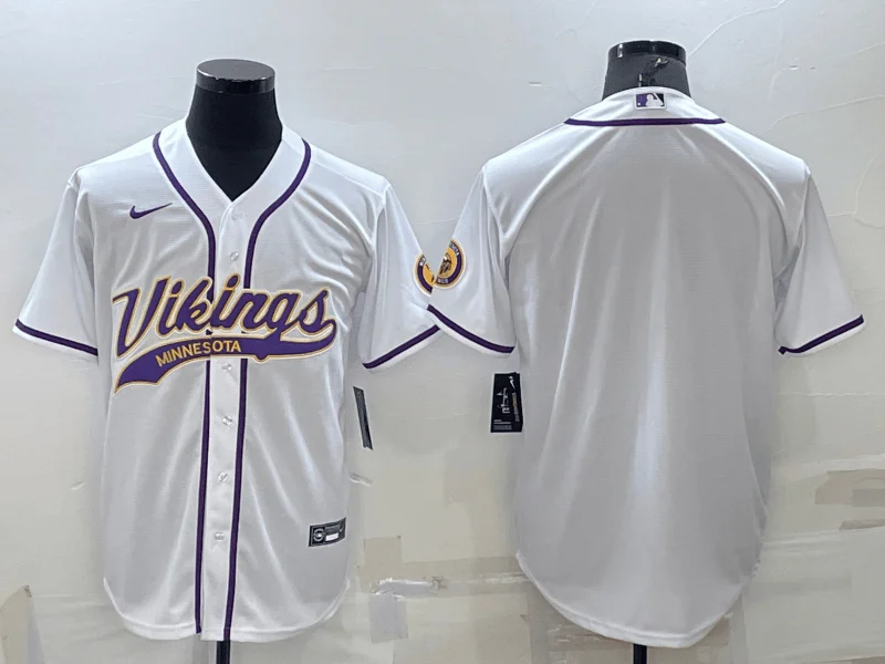 Baseball Jersey For Youth Fan Apparel-Men's Minnesota Vikings Blank White Stitched Cool Base Baseball Jersey