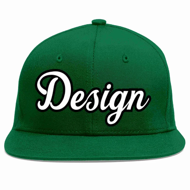 Baseball Cap For Outdoor Sports-Custom Green White-Black Flat Eaves Sport Baseball Cap Design for Men/Women/Youth