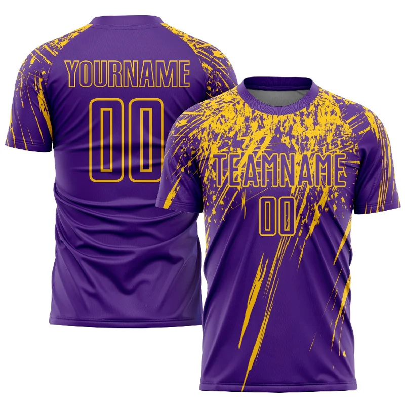 Football Jersey For College Tournament Teams-Custom Purple Yellow Sublimation Soccer Uniform Jersey