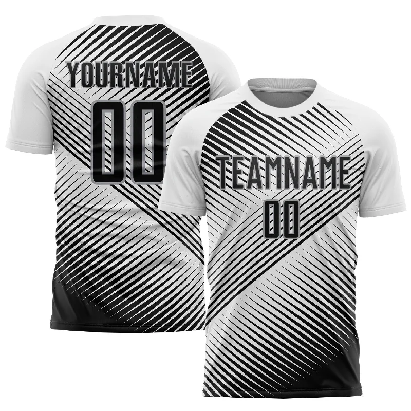 Football Jersey For Custom Embroidered Team Names-Custom White Black-Gray Sublimation Soccer Uniform Jersey