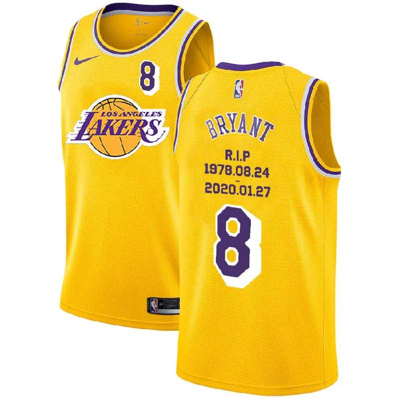 Basketball Jersey For Customized Fan Wear-Lakers 8 Kobe Bryant Yellow R.I.P Swingman Basketball Jersey