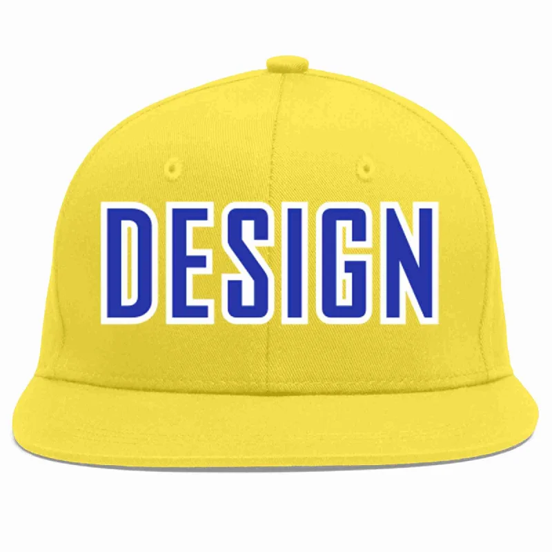 Baseball Cap For Casual Wear-Custom Light Gold Royal-White Flat Eaves Sport Baseball Cap Design for Men/Women/Youth