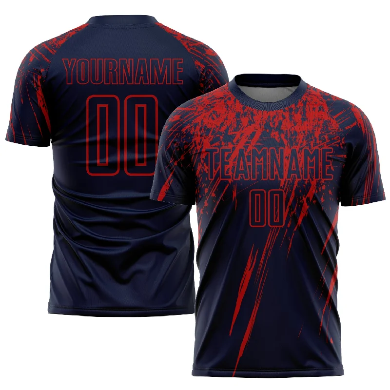 Football Jersey For Fan Apparel With Logos-Custom Navy Red Sublimation Soccer Uniform Jersey