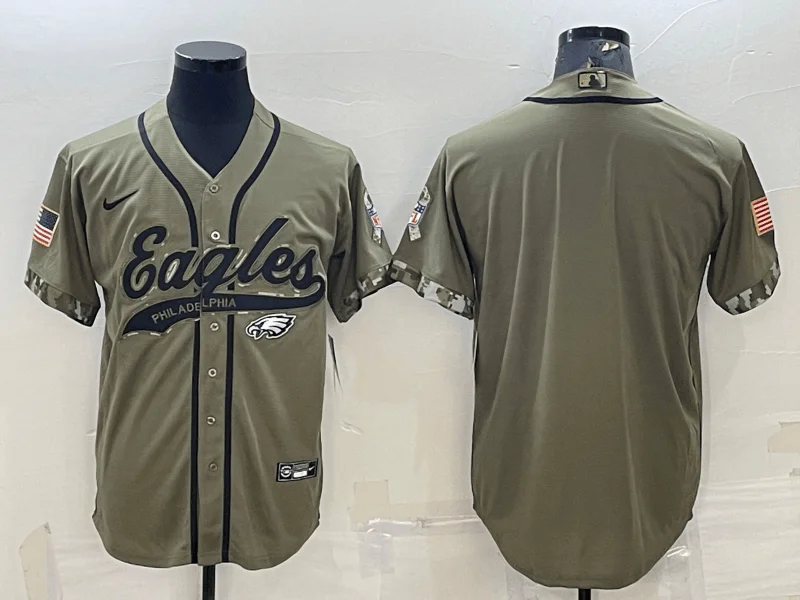 Baseball Jersey For College Teams-Men's Philadelphia Eagles Blank Olive Salute to Service Cool Base Stitched Baseball Jersey