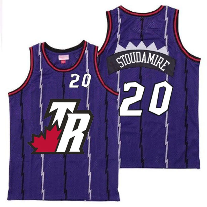 Basketball Jersey For Custom Team Numbers And Names-Raptors 20 Damon Stoudamire Purple Big White TR Logo Retro Basketball Jersey