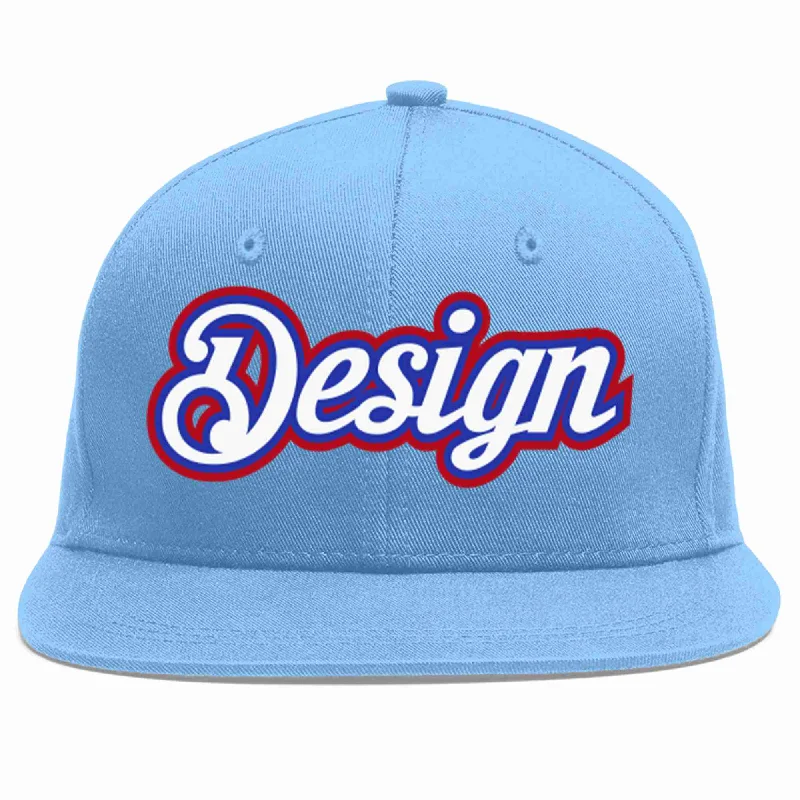 Baseball Cap For Kids-Custom Light Blue White-Royal Flat Eaves Sport Baseball Cap Design for Men/Women/Youth