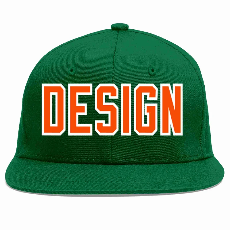 Baseball Cap For Promotional Products-Custom Green Orange-White Flat Eaves Sport Baseball Cap Design for Men/Women/Youth