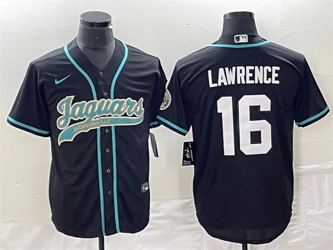 Baseball Jersey For Sports Event Apparel-Men's Jacksonville Jaguars #16 Trevor Lawrence Black With Patch Cool Base Stitched Baseball Jersey