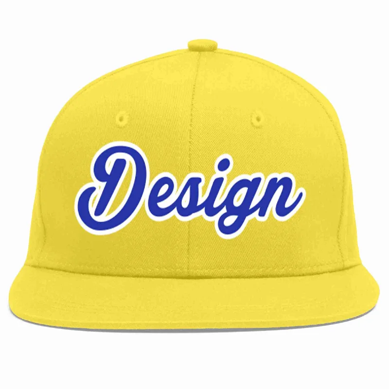 Baseball Cap With Logo-Custom Light Gold Royal-White Flat Eaves Sport Baseball Cap Design for Men/Women/Youth