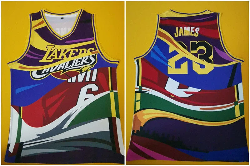 Basketball Jersey For Player Supporters-Lakers 23 Lebron James Multi Color Swingman Basketball Jersey