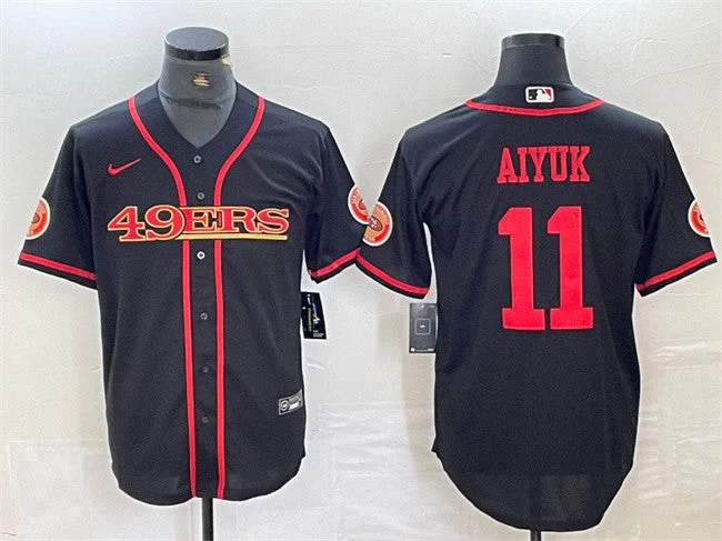 Baseball Jersey For Charity Events-Men's San Francisco 49ers #11 Brandon Aiyuk Black With Patch Cool Base Stitched Baseball Jersey