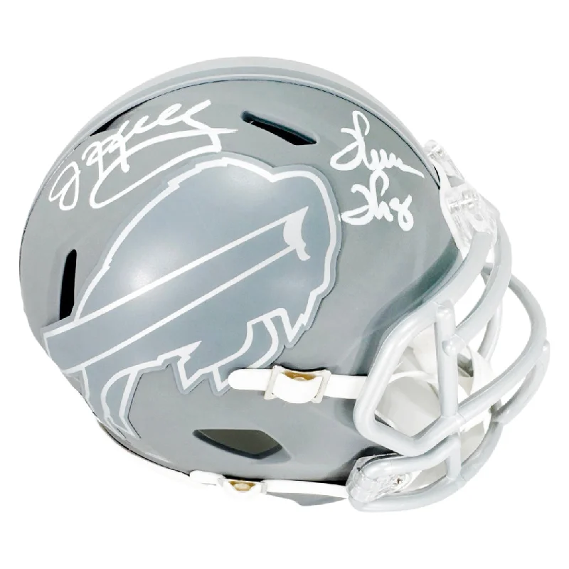 Rugby Helmet For All Ages-Jim Kelly and Thurman Thomas Signed Buffalo Bills Slate Alternate Speed Mini Football Helmet (Beckett)