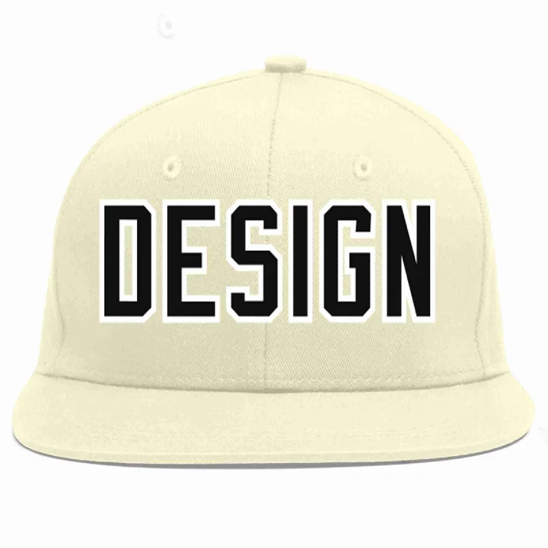 Baseball Cap For Team Outfits-Custom Cream Black-White Flat Eaves Sport Baseball Cap Design for Men/Women/Youth